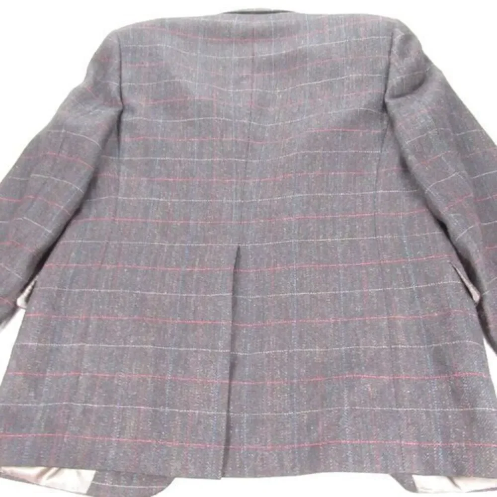 Christian Dior Wool Blazer Mens 42R Gray Check Sport Coat 2‎ Button Single Vent